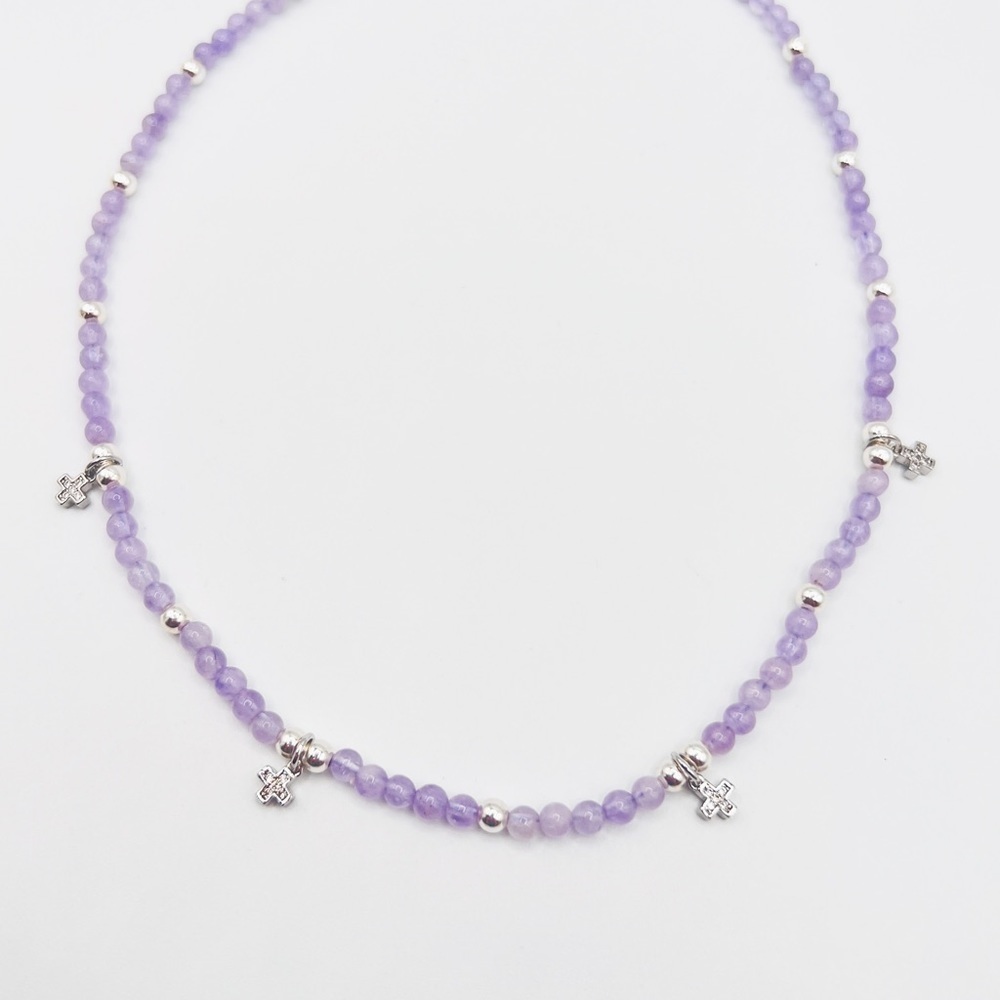 LAVENDER jade necklace with cz cross connectors - Picture 6 of 10